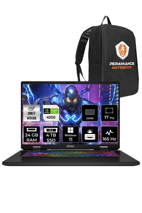 MSI SWORD 17 HX B14VEKG i7-14700HX 24GB 4TB SSD RTX4050/6GB 105W 17" FHD+ 165HZ W11P & PER4 ÇANTA - Image 1