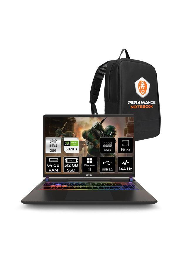 MSI Vector 16 HX AI Ultra 7 255HX 64GB 512GB SSD RTX5070TI/12GB 140W 16'' WUXGA W11H Gaming Laptop - Image 1