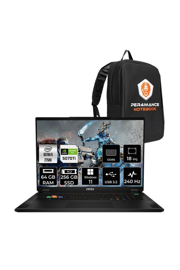 MSI Stealth 18 HX AI Ultra 9 275HX 64GB 256GB SSD RTX5070TI/12GB 140W 18'' WQXGA W11H Gaming Laptop - Image 1