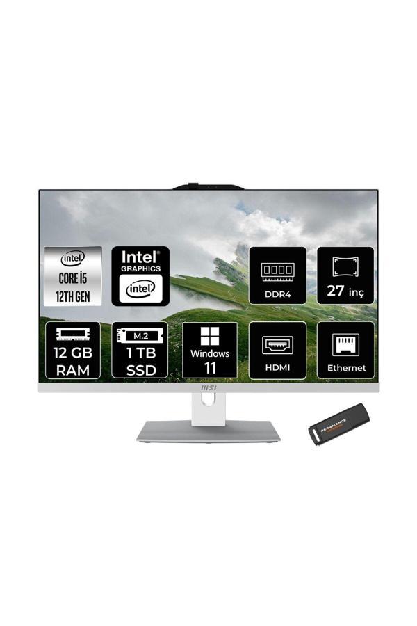 MSI Modern AM272P i5-1235U 12GB 1TB SSD 27" FHD IPS W11P All In One PC Beyaz & PER4 BELLEK - Image 1