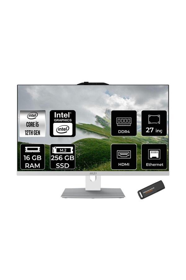 MSI Modern AM272P i5-1235U 16GB 256GB SSD 27" FHD IPS FDOS All In One PC Beyaz & PER4 BELLEK - Image 1