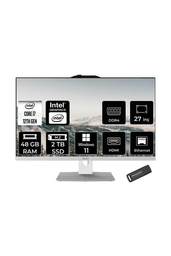 MSI Modern AM272P i7-1255U 48GB 2TB SSD 27" FHD IPS W11P All In One PC Beyaz & PER4 BELLEK - Image 1