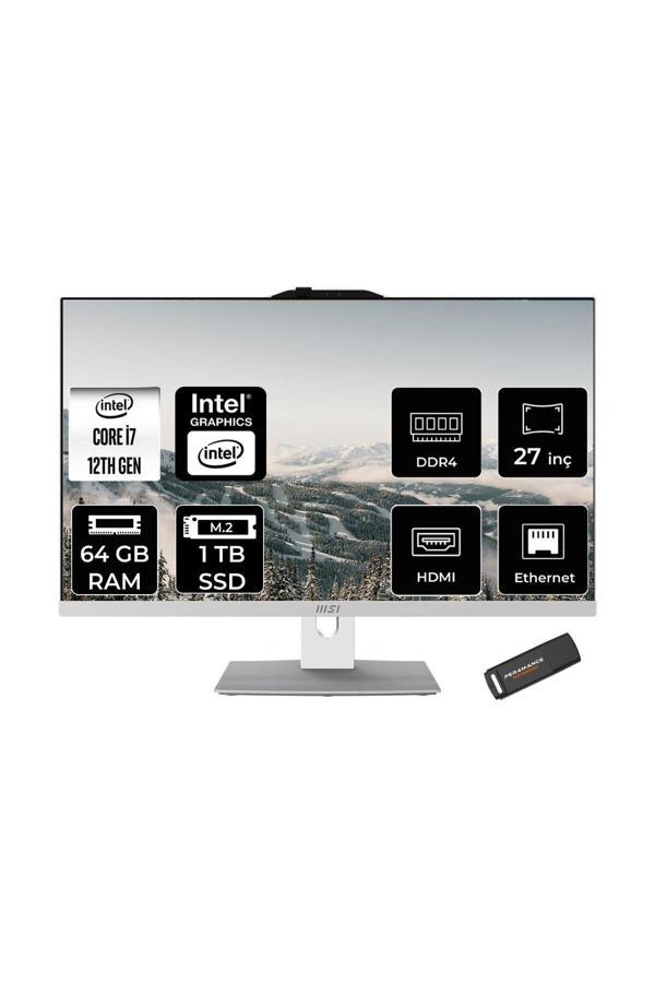 MSI Modern AM272P i7-1255U 64GB 1TB SSD 27" FHD IPS FDOS All In One PC Beyaz & PER4 BELLEK - Image 1