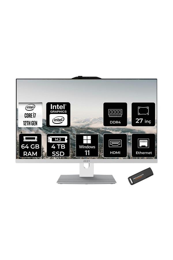 MSI Modern AM272P i7-1255U 64GB 4TB SSD 27" FHD IPS W11P All In One PC Beyaz & PER4 BELLEK - Image 1