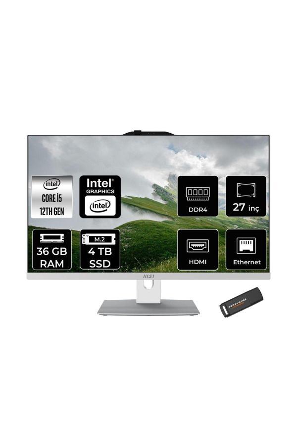 MSI Modern AM272P i5-1235U 36GB 4TB SSD 27" FHD IPS FDOS All In One PC Beyaz & PER4 BELLEK - Image 1