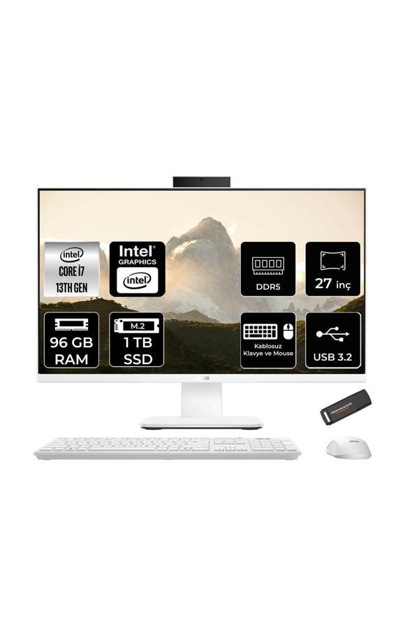 ASUS V470 i7 13620H 96GB 1TB SSD 27" FHD 100Hz FDOS All in One Bilgisayar Beyaz & PER4 USB Bellek - Image 1