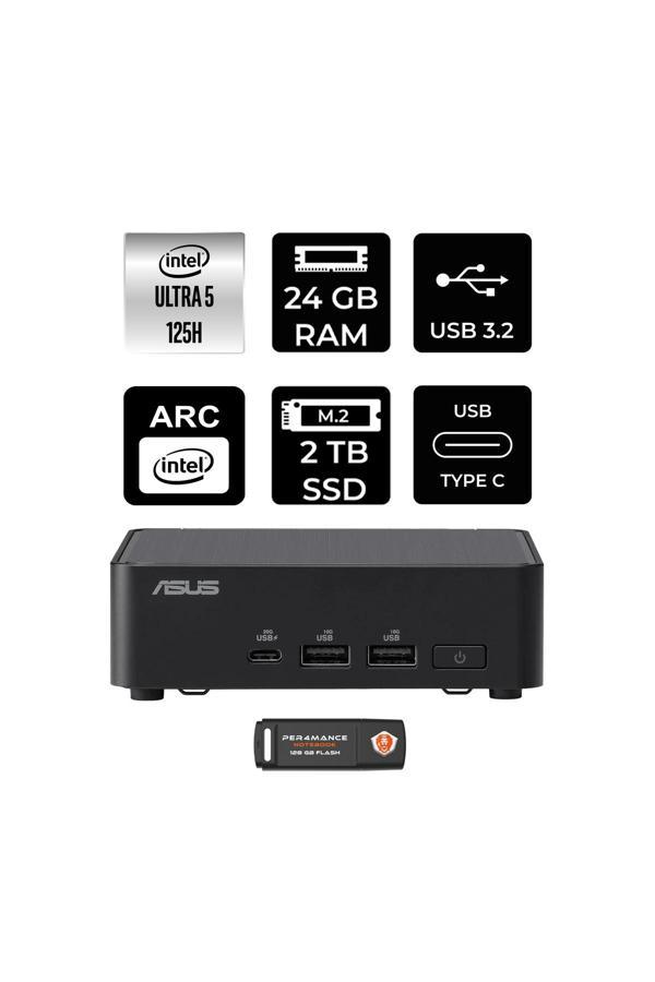 ASUS Nuc 14 Pro Slim Kit Ultra 5 125H 24GB 2TB SSD FDOS Mini Masaüstü & PER4 USB Bellek - Image 1