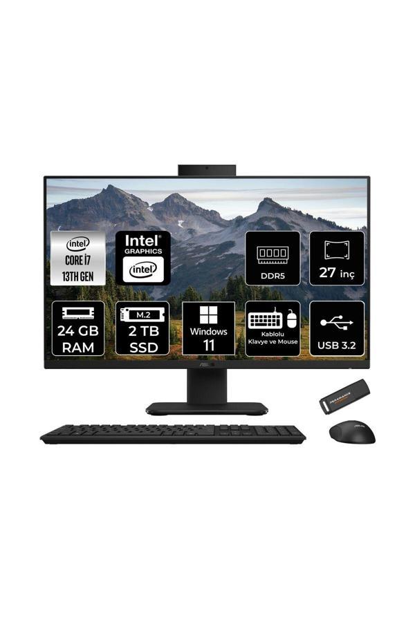 ASUS V470 i7 13620H 24GB 2TB SSD 27" FHD 100Hz W11H All in One Bilgisayar Siyah & PER4 USB Bellek - Image 1