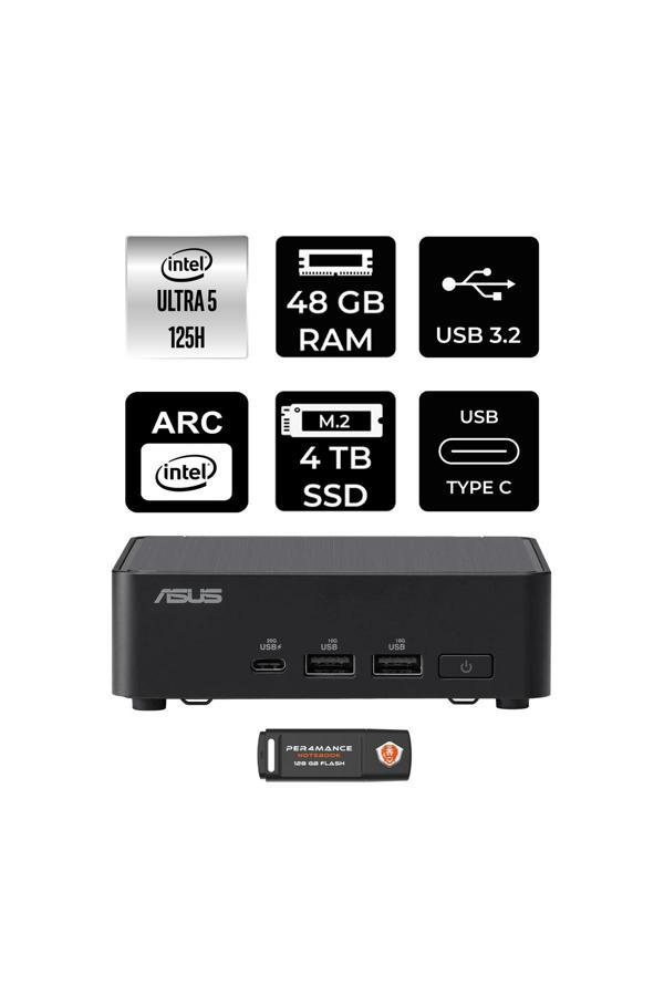 ASUS Nuc 14 Pro Slim Kit Ultra 5 125H 48GB 4TB SSD FDOS Mini Masaüstü & PER4 USB Bellek - Image 1