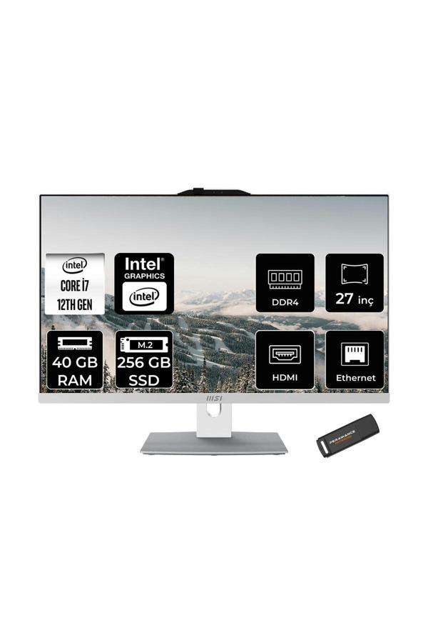 MSI Modern AM272P i7-1255U 40GB 256GB SSD 27" FHD IPS FDOS All In One PC Beyaz & PER4 BELLEK - Image 1