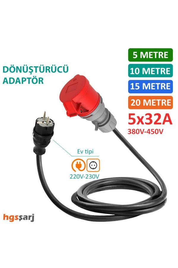 Hgsşarj 20 Metre - 5X32A 380V Ile Çalışan Cihazınızı, 220V Ev Tipi Prize Bağlar. Elektrikli Araç - Image 1