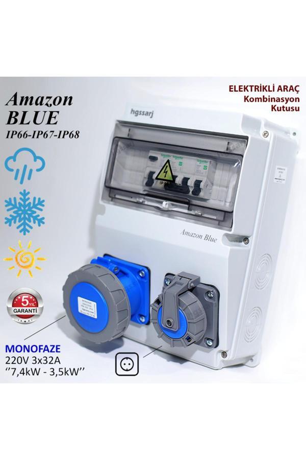 Hgsşarj , ''Amazon Blue'' Monofaze Elektrikli Araç Kombinasyon Kutusu, Tesla Blue Adaptöre Uyumlu - Image 1