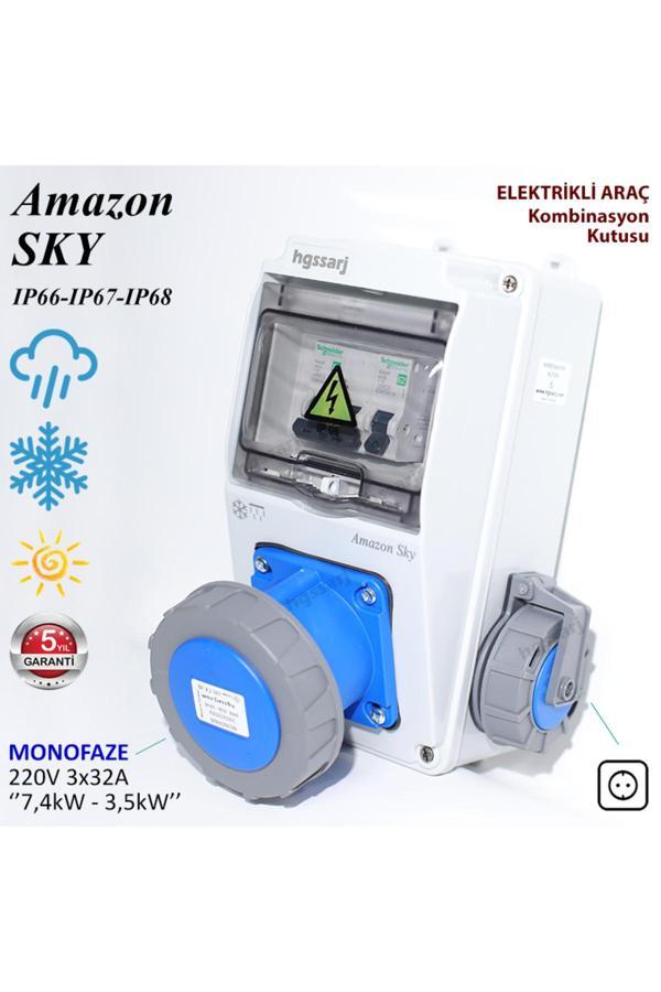 Hgsşarj ''Amazon Sky'' Monofaze Elektrikli Araç Kombinasyon Kutusu, Tesla Blue Adaptöre Uyumlu - Image 1