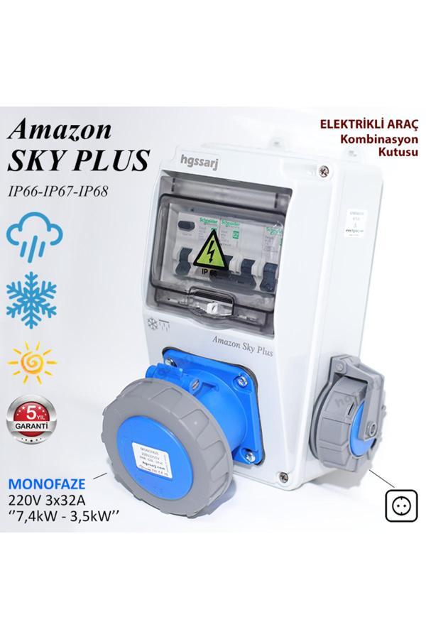 Hgsşarj ''Amazon Sky Plus'' Monofaze Elektrikli Araç Kombinasyon Kutusu, Tesla Blue Adaptöre Uyumlu - Image 1