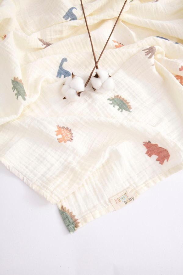 Hippi Baby Çift Kat Hayvanlı Müslin Örtü - Image 1