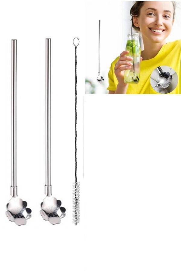 Paslanmaz Metal 2 Li Kaşıklı Pipet Fırça Seti - Image 1