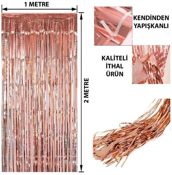Rose Gold Püsküllü Kapı Perdesi - Parti, Bekarlığa Veda, Doğum Günü 1x2 M - Image 1