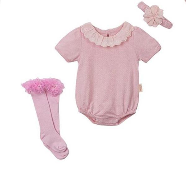 FİSTO YAKA KISA KOL ÇITÇITLI BODY BANT ÇORAP SET Pembe - Image 1
