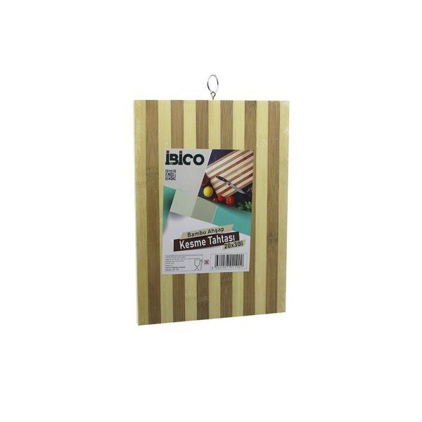 20 X 30 X 1.4CM  BEYAZ ÇİZGİLİ AHŞAP BAMBU KESİM PANOSU - KESME TAHTASI METAL KULPLU (2818) - Image 1
