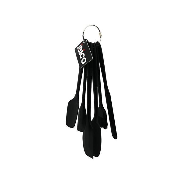 6PCS  SİLİKON - SİYAH MUTFAK SETİ 2 KAŞIK - 3 SPATULA - YUMURTA FIRÇA  METAL ASMA HALKALI (2818) - Image 1