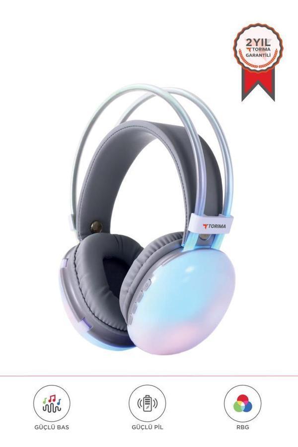Torima HD-40 Beyaz Kablosuz RGB Işıklı Kulak Üstü Bluetooth Kulaklık - Image 1