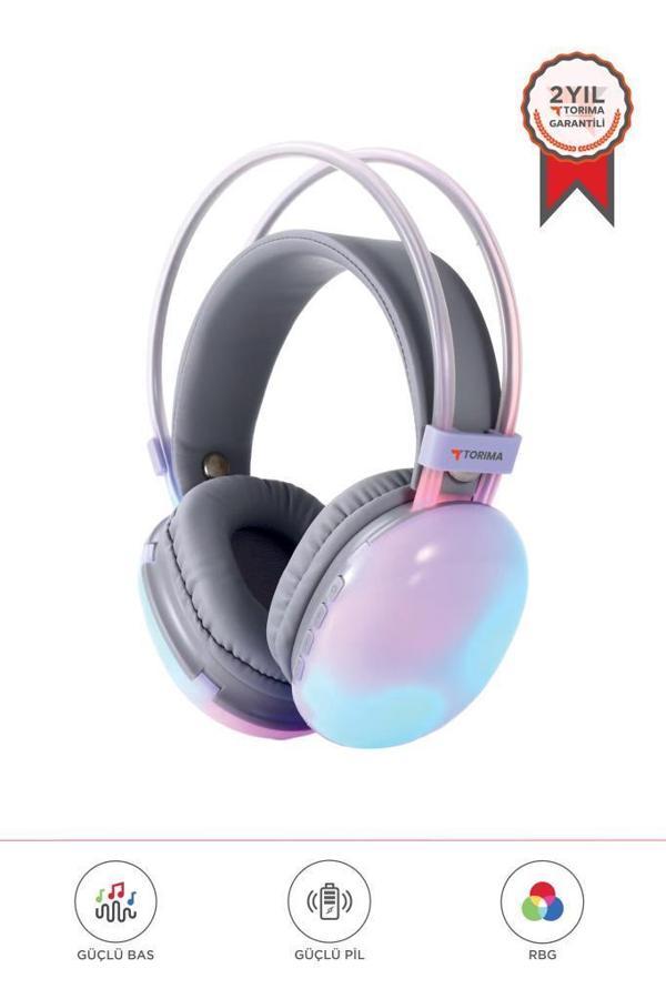 Torima HD-40 Mor Kablosuz RGB Işıklı Kulak Üstü Bluetooth Kulaklık - Image 1