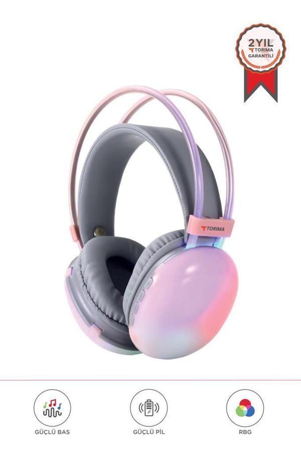 Torima HD-40 Pembe Kablosuz RGB Işıklı Kulak Üstü Bluetooth Kulaklık - Image 1