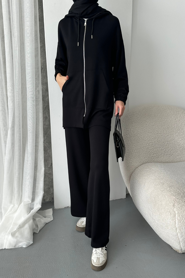 Balenbi Kadın Modal Penye Oversize Kapüşonlu Tesettür Tunik Takım 1108 - Image 1