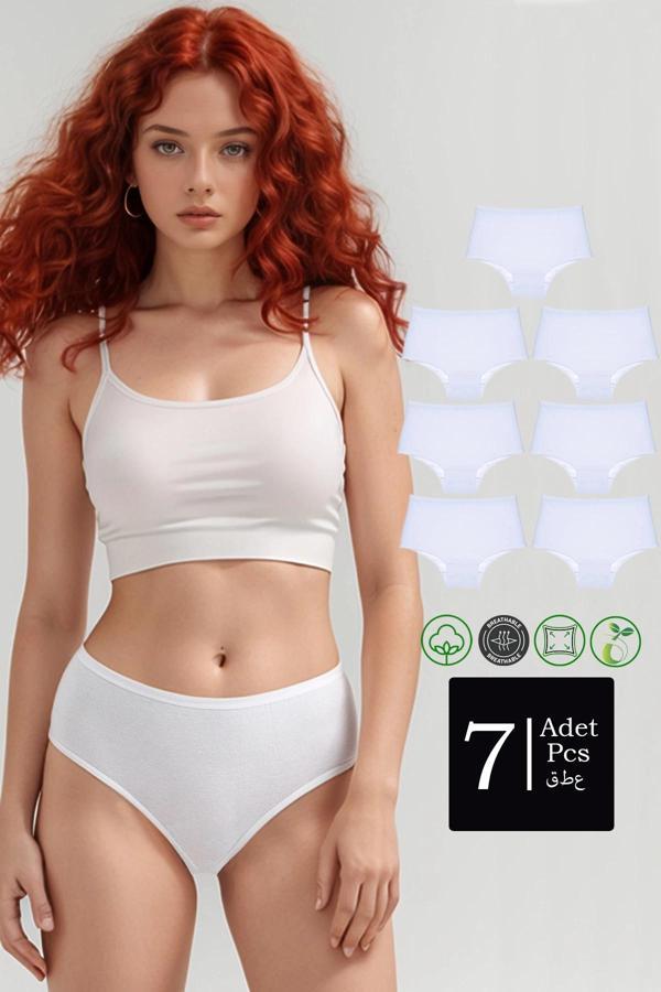 Yüksek Bel Pamuklu 7'Li Paket Bato Külot Beyaz - Image 1
