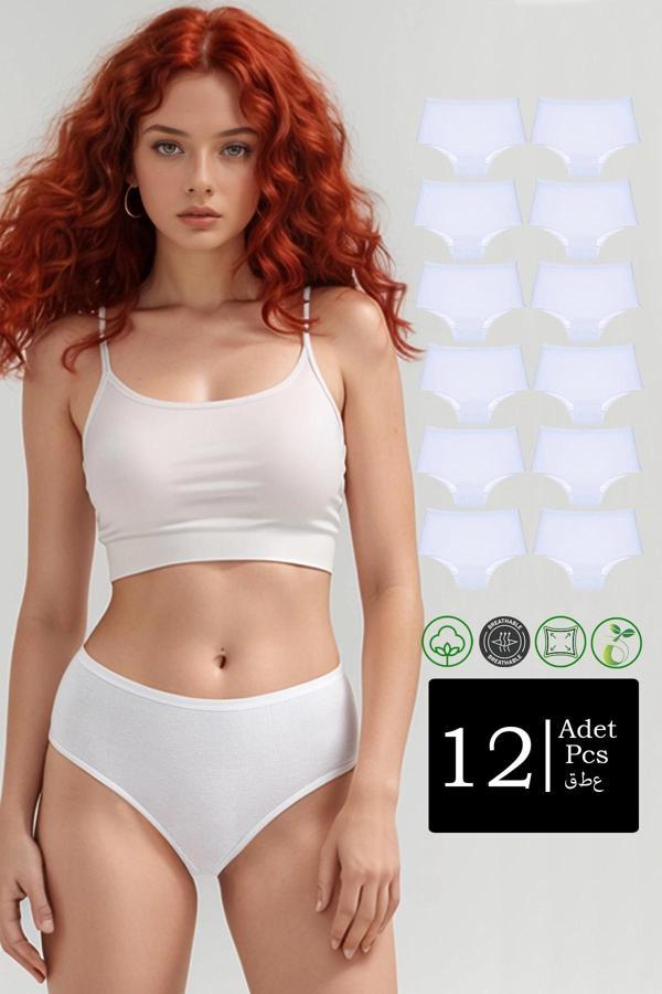 Yüksek Bel Pamuklu 12'Li Paket Bato Külot Beyaz - Image 1