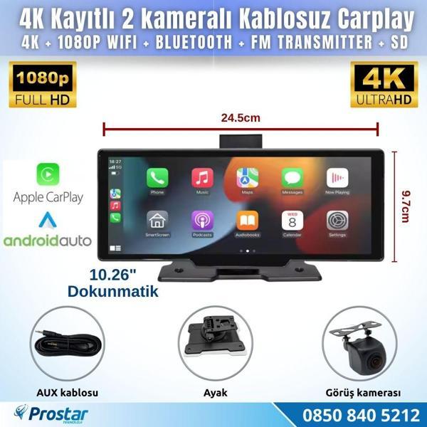 Dokunmatik 10.26 inç 4K+1080P Çift Kameralı Kablosuz Carplay Wifi Bluetooth Set - Image 1