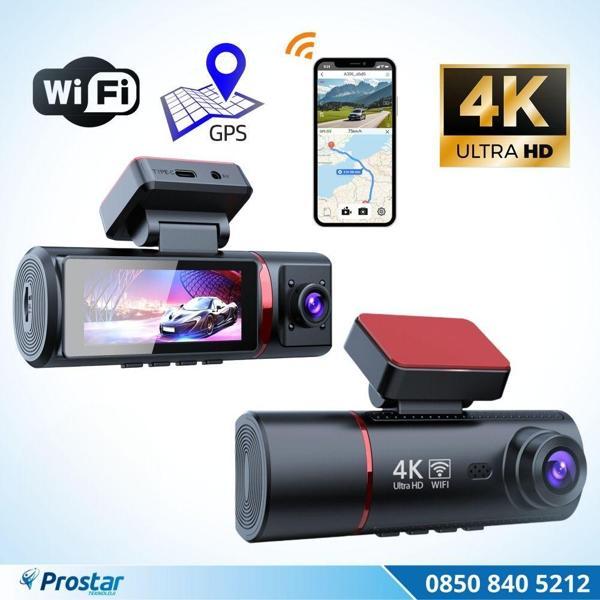 4K Ultra HD 2 Kameralı Ön ve iç  Wifi GPS G-Sensör Park Modu Dashcam Kamera - Image 1