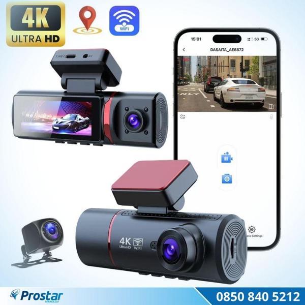 3 Kameralı 4K Ultra HD Ön, iç ve Arka Wifi GPS G-Sensör Park Modu Dashcam Kamera - Image 1