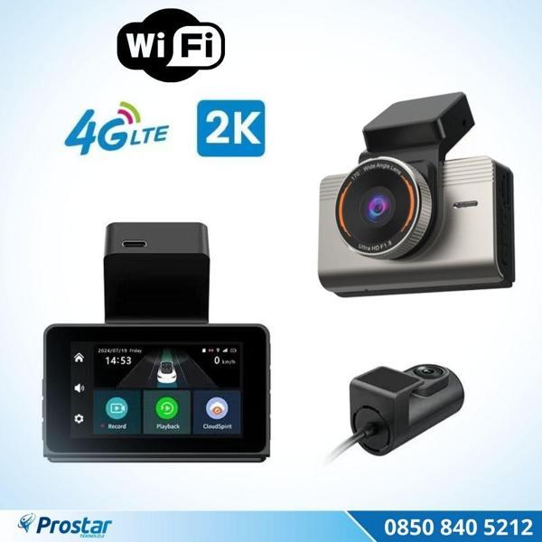 4G Uzaktan izlemeli 2 kameralı 2K+1080P Yüksek Çözünürlüklü Dashcam Kamera - Image 1