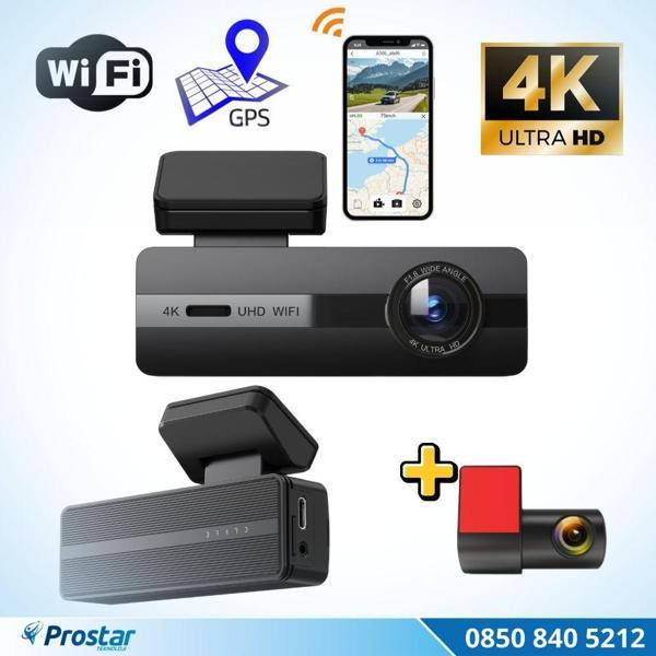 2 Kameralı 4K+1080P Ekransız WIFI GPS 24 Saat Park Modu Özellikli Dashcam Kamera - Image 1