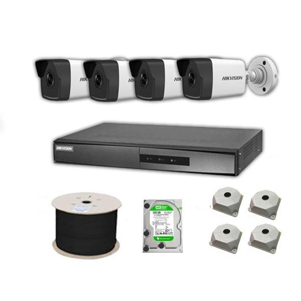 Hikvision 2mp Mikrofonlu 4 Kameralı 500 GB Disk Tak Çalıştır Hazır IP Kamera Seti - Image 1