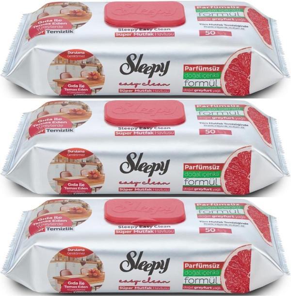 Sleepy Easy Clean Yüzey Temizlik Mutfak Havlusu-Mendili  50 Yaprak Greyfurt Yağlı (3Lü Set) 150 Yprk - Image 1