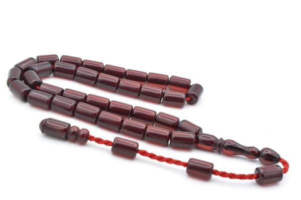 Usta İşi Sistemli Kesme Model Çubuk Malzeme Kırmızı Sıkma Kehribar Tesbih 193 - Image 1