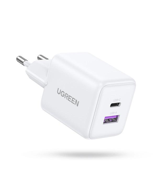 UGREEN 30W GaN Hızlı Şarj Cihazı 2 Portlu, 1xUSB-A, 1xUSB-C, Beyaz, 65015 - Image 1