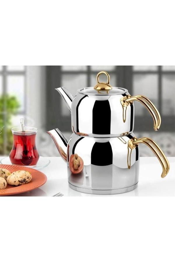 Asya Mini Boy Paslanmaz Çelik Çaydanlık Gold Kulp 4 Parça - Image 1