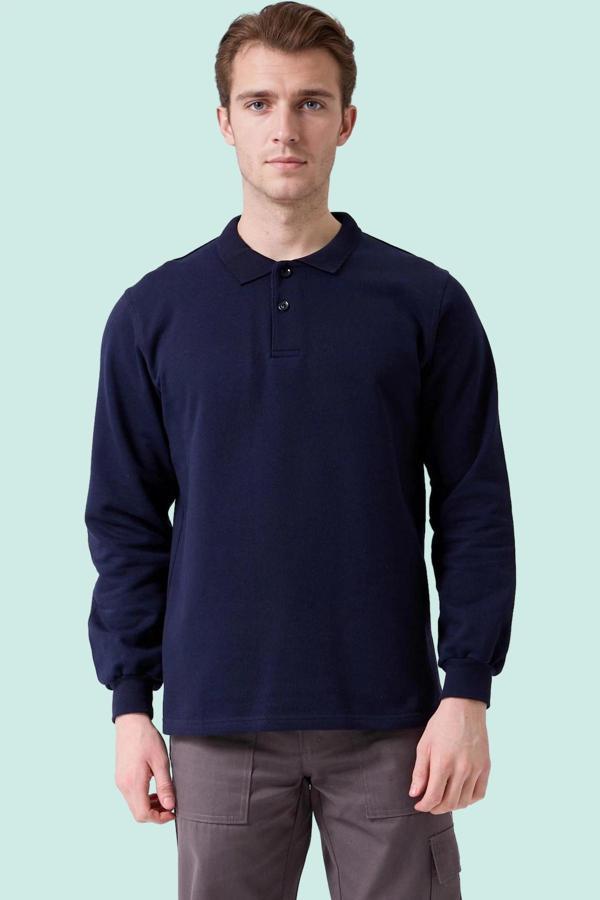 Erkek Uzun Kollu Polo Yaka Sweatshirt Pamuk Galanthus Sweat Pamuklu İş Günlük İçin - Image 1