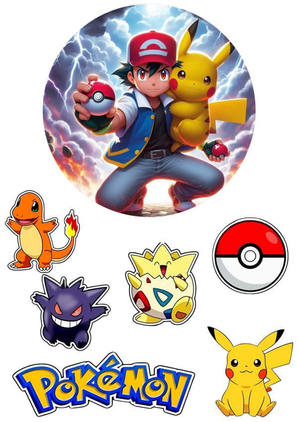 Yenilebilir Yuvarlak Pasta ve Figür Resim Baskısı Şekerli Kağıt Pokemon Temalı 20 - Image 1