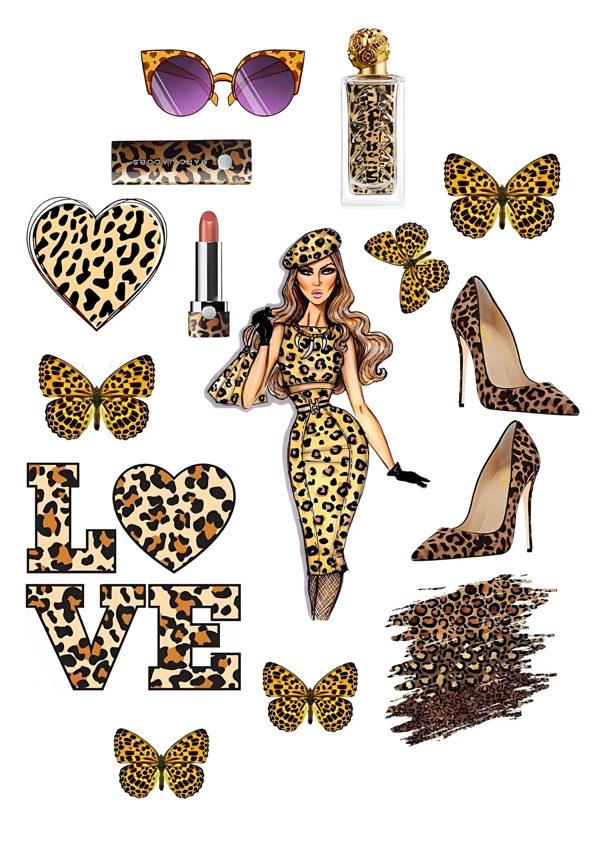 Yenilebilir Şekerli Kağıt Baskısı Cupcake ve Pasta Resim Baskı Leopar Kadın Temalı 06 - Image 1