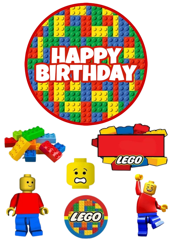 Yenilebilir Yuvarlak Pasta ve Figür Resim Baskısı Şekerli Kağıt Lego Temalı 37 - Image 1