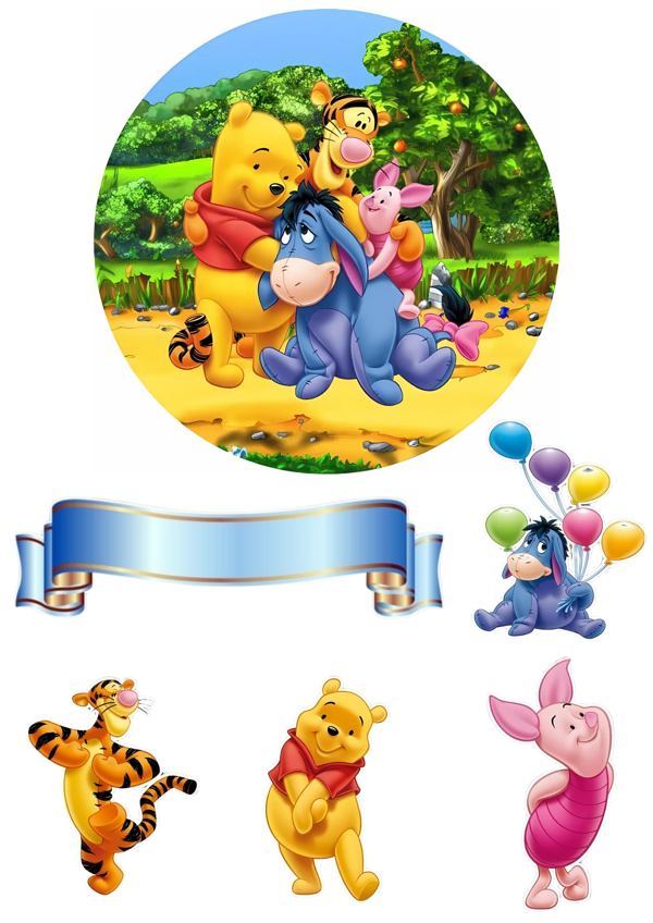 Yenilebilir Yuvarlak Pasta ve Figür Resim Baskısı Şekerli Kağıt Winnie The Pooh Temalı 39 - Image 1