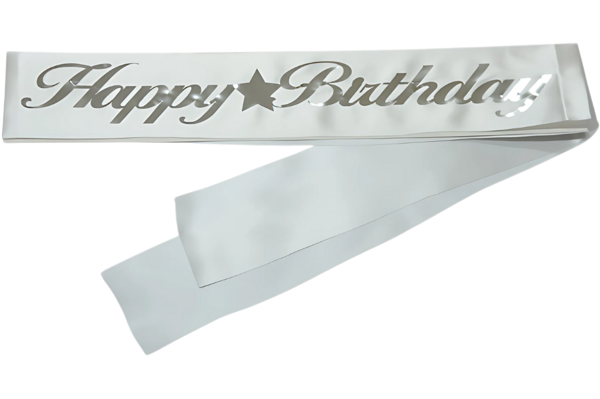 Happy Birthday Kuşak Beyaz Üzeri Gümüş - Image 1