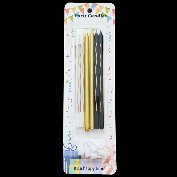 Çizgi Desenli İnce Uzun Pasta Mum 14 cm * 6 Adet - Image 1