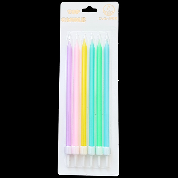 Karışık Makaron Renkli İnce Uzun Pasta Mum 16 cm * 6 Adet - Image 1