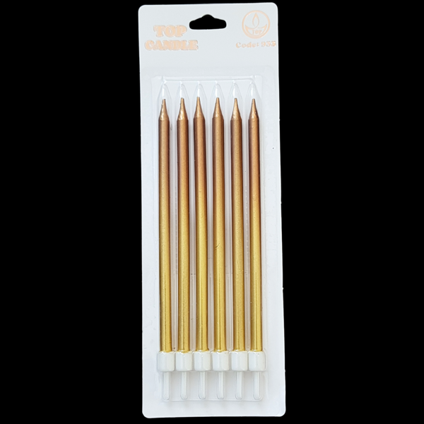 Altın Bronz Geçişli Metalik İnce Uzun Pasta Mum 16 cm * 6 Adet - Image 1