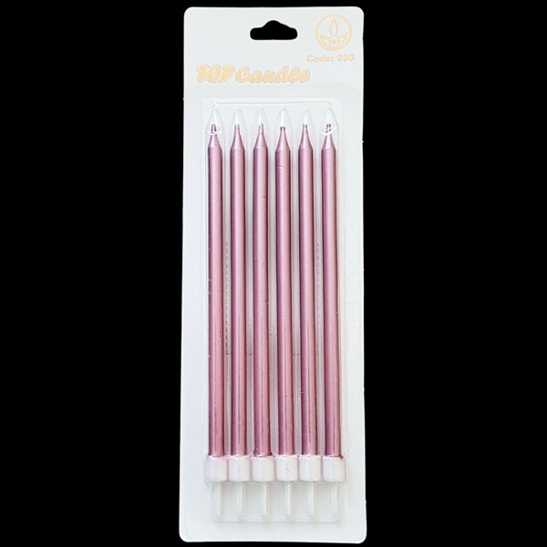 Pembe Metalik İnce Uzun Pasta Mum 14 cm * 6 Adet - Image 1